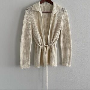 Vintage 70’s | Cream Crochet Cinched Waist Cardigan | Size Small